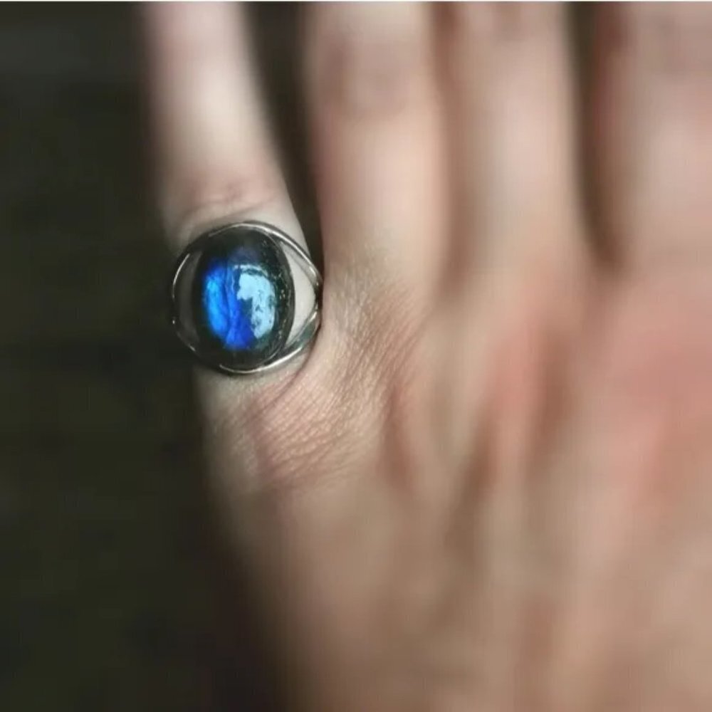 NEW Sterling silver cabochon Blue Flash Labradorite ring size 7 - Picture 4 of 6
